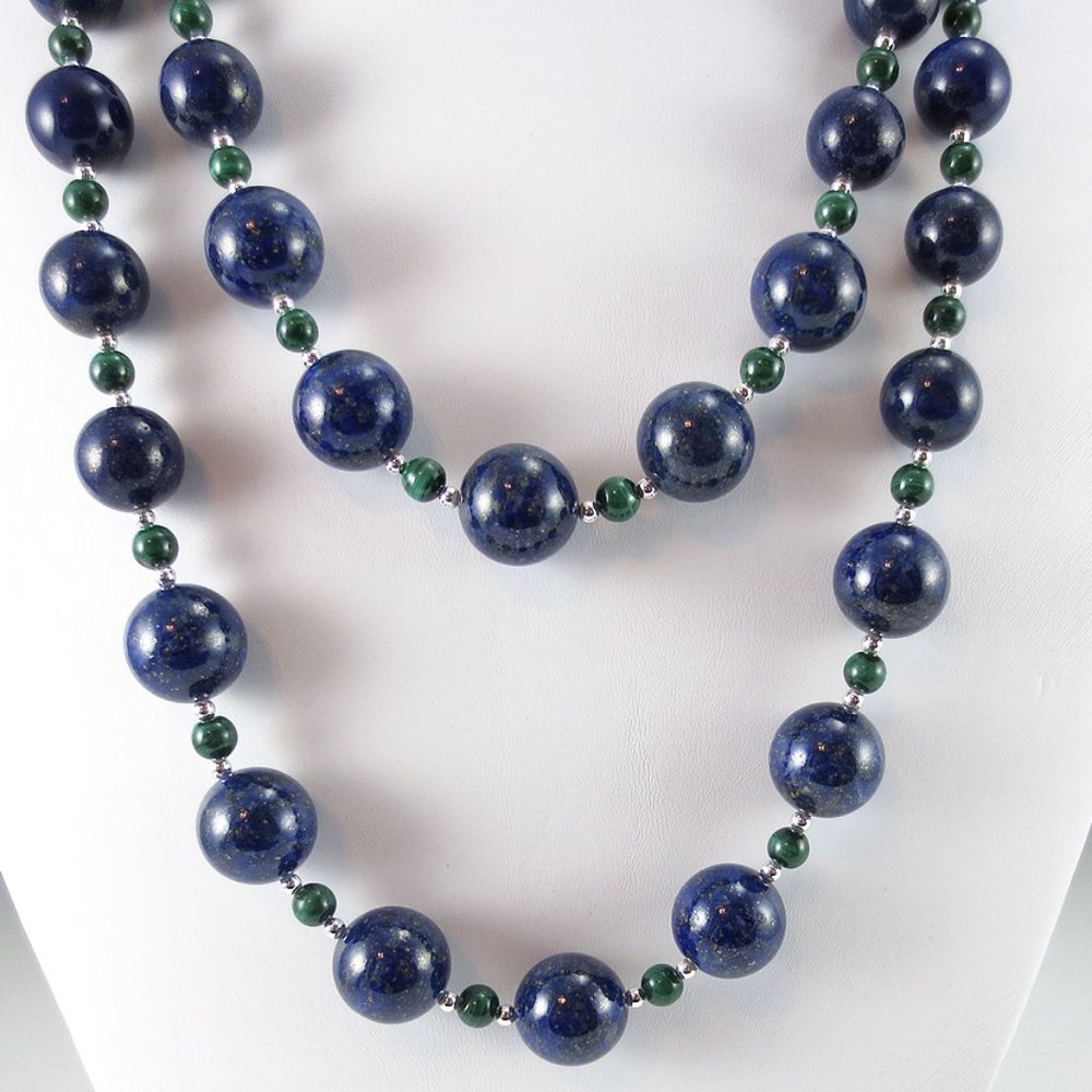Lapis, Malachite, & Sterilng Silver 2-Necklace Set